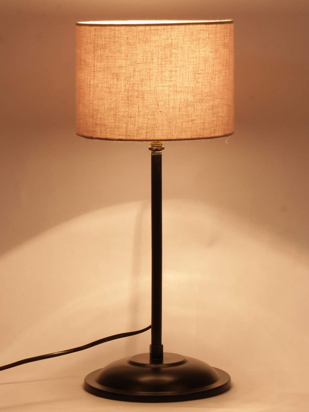 Grey Cotton Shade lamp with Black Base