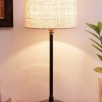 White Jute Shade lamp with Black Base