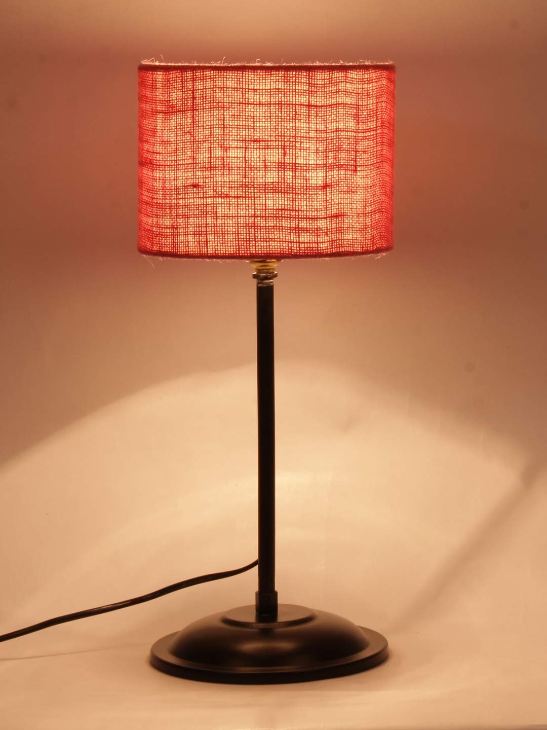Pink Jute Shade lamp with Black Base
