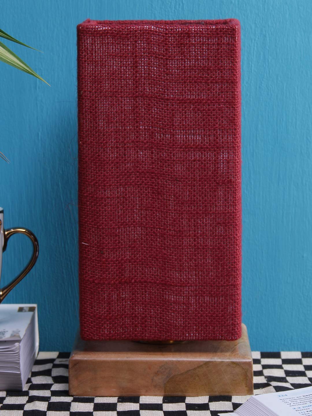 Maroon Jute Shade with Square Wood Base