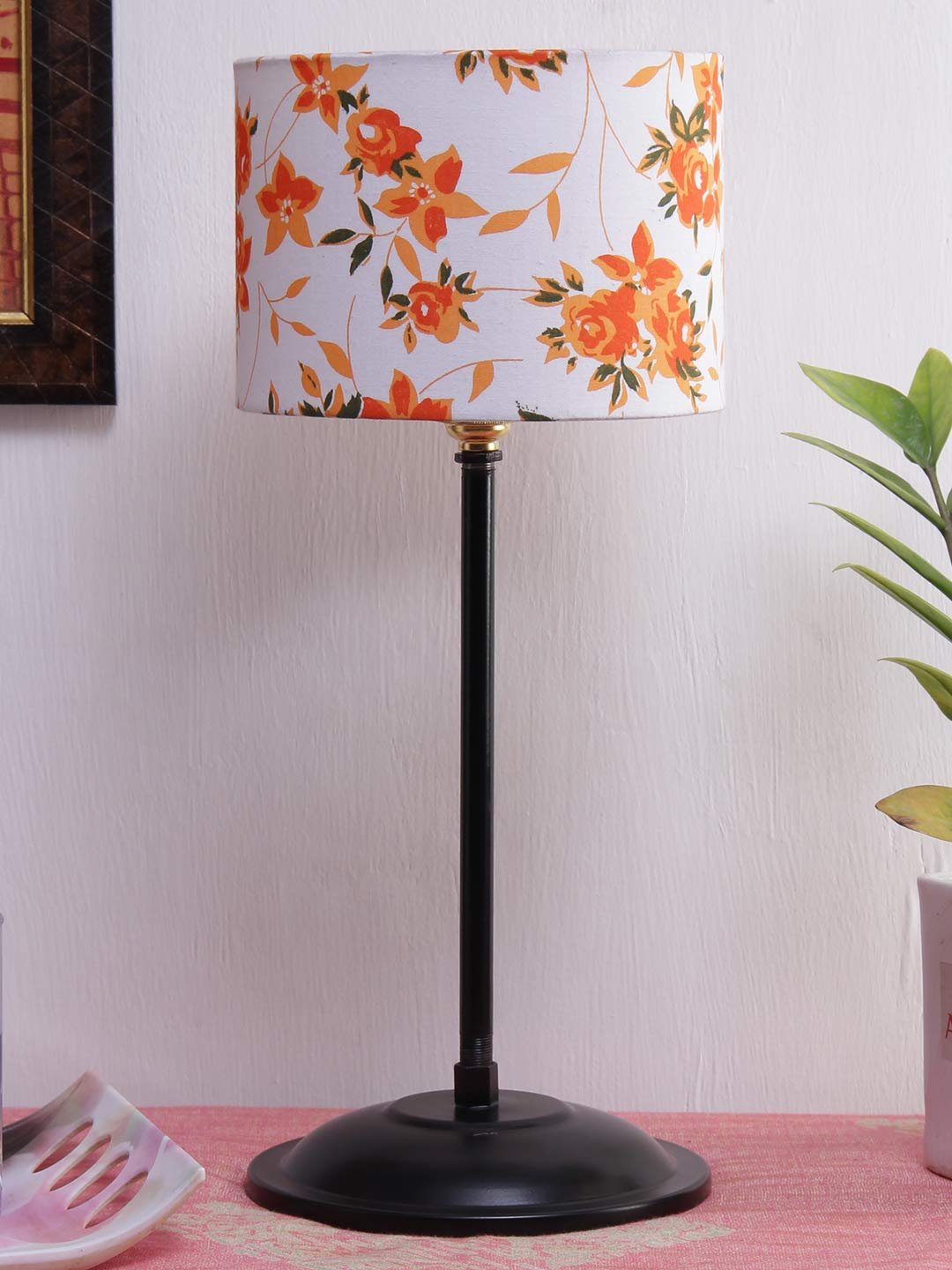Multicolor Cotton Shade lamp with Black Base