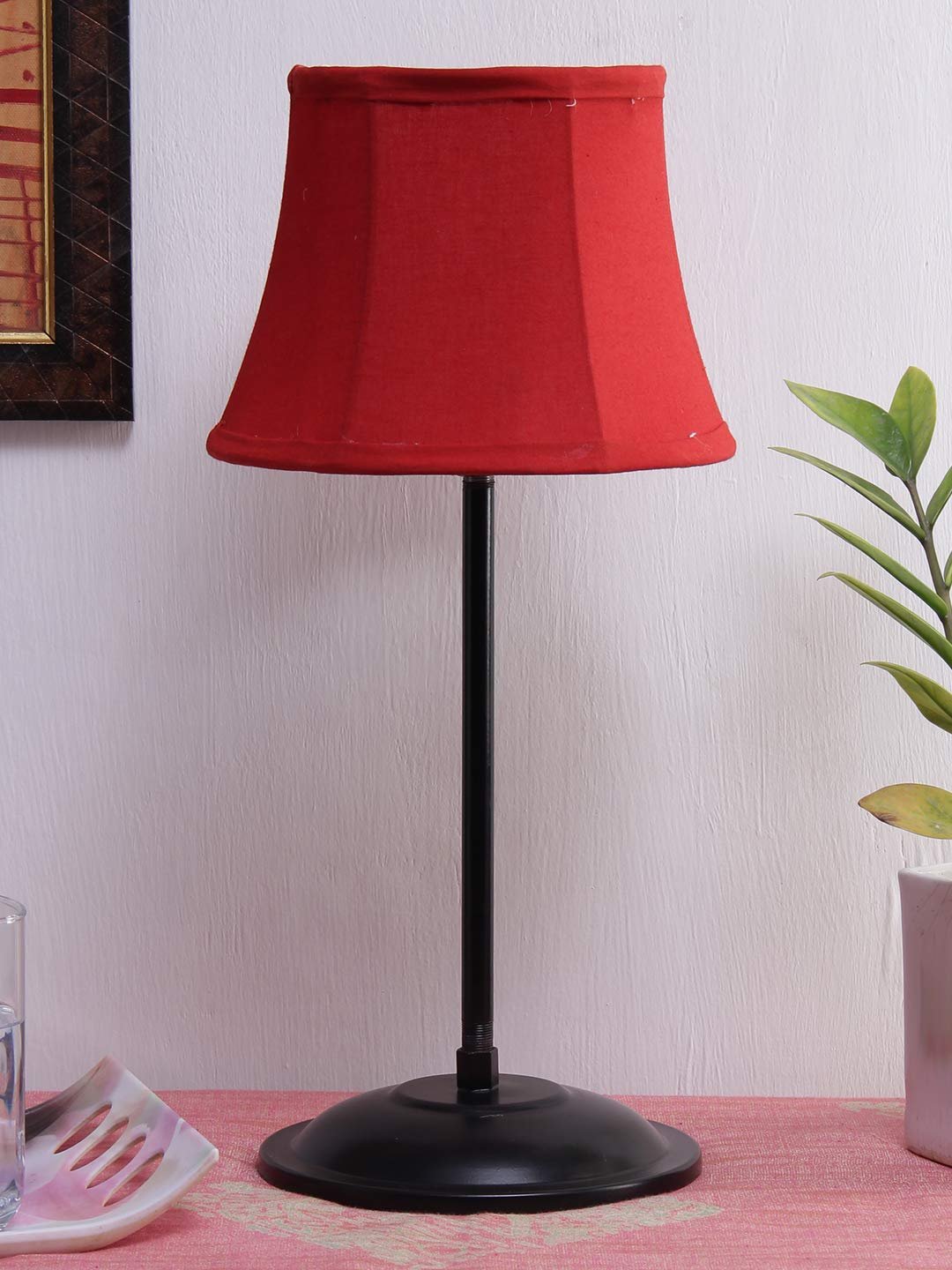 Red Cotton Shade lamp with Black Base