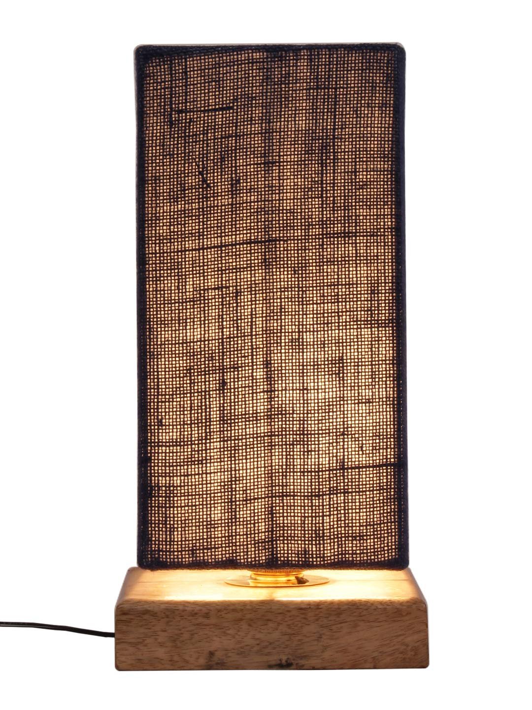 Blue Jute Shade with Square Wood Base