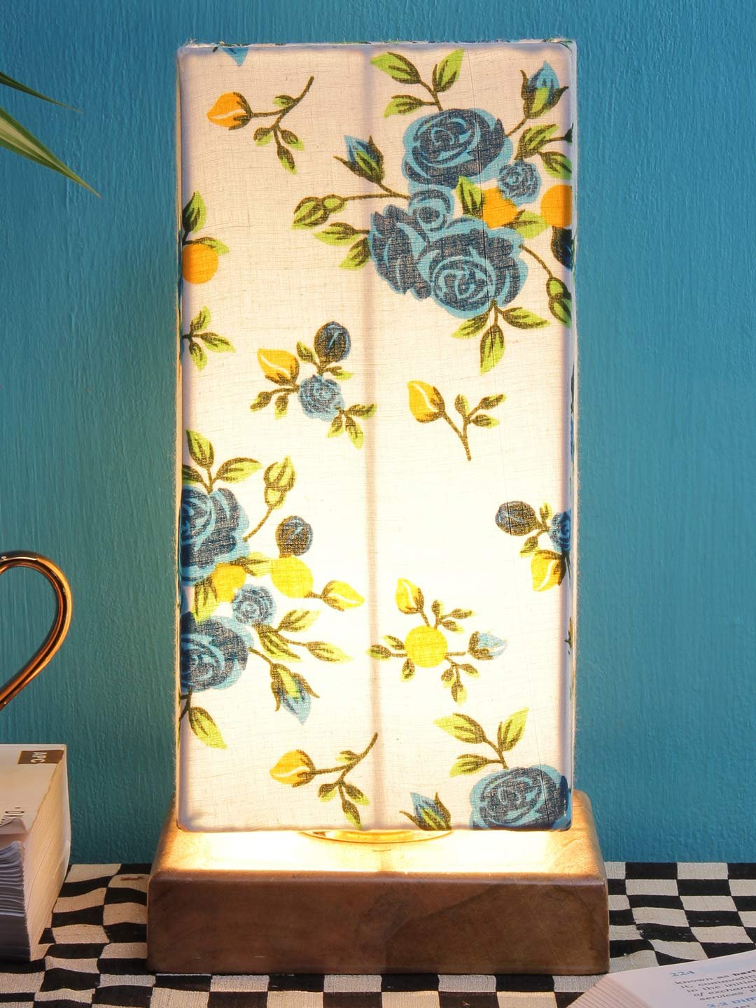 Multicolor Cotton Shade with Square Wood Base