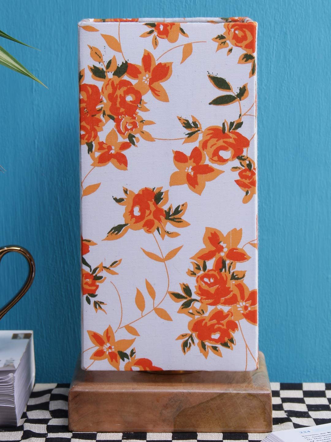 Multicolor Cotton Shade with Square Wood Base