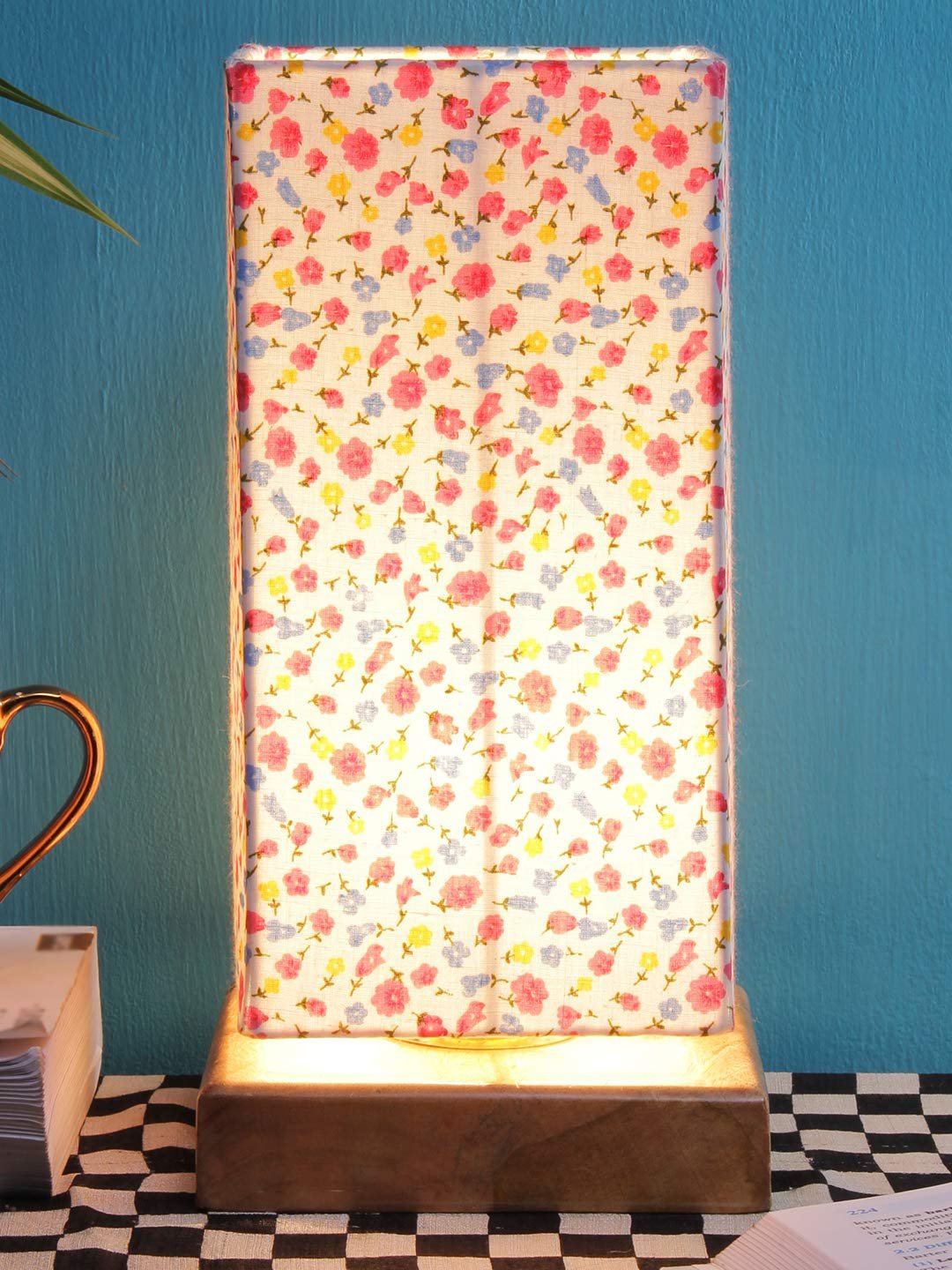 Multicolor Cotton Shade with Square Wood Base