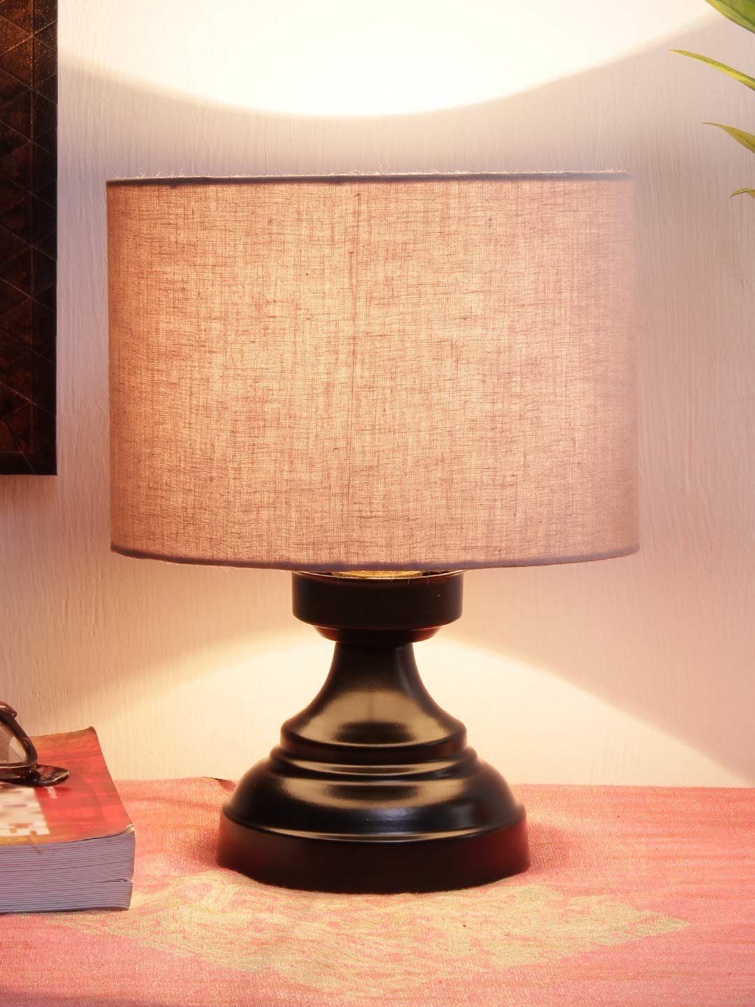 Grey Cotton Shade lamp with Black Base