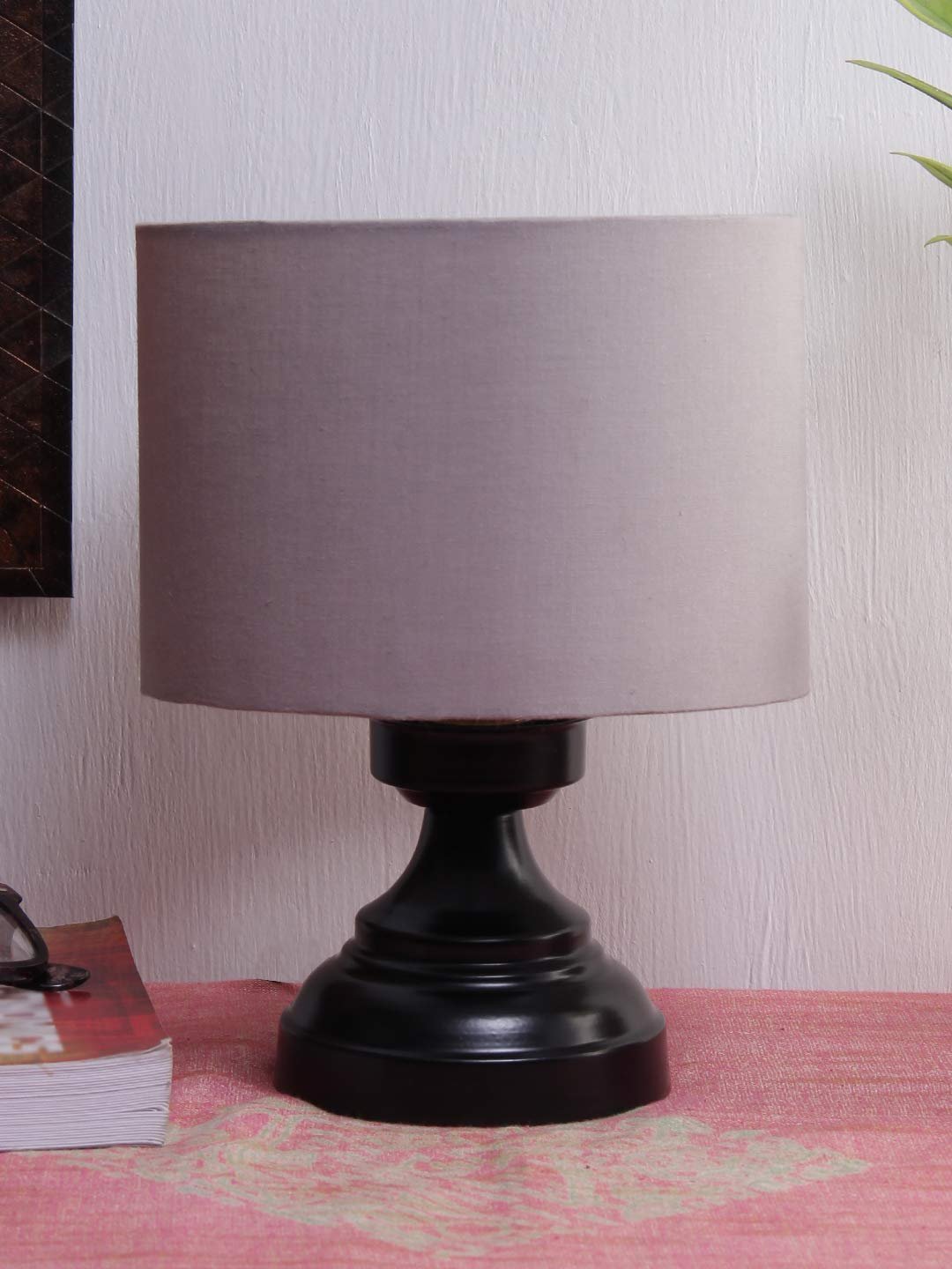 Grey Cotton Shade lamp with Black Base