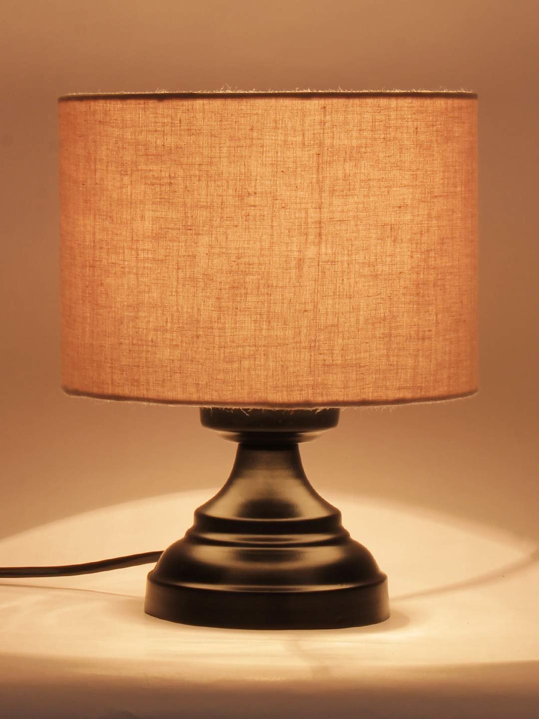Grey Cotton Shade lamp with Black Base