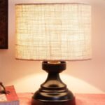 White Jute Shade lamp with Black Base