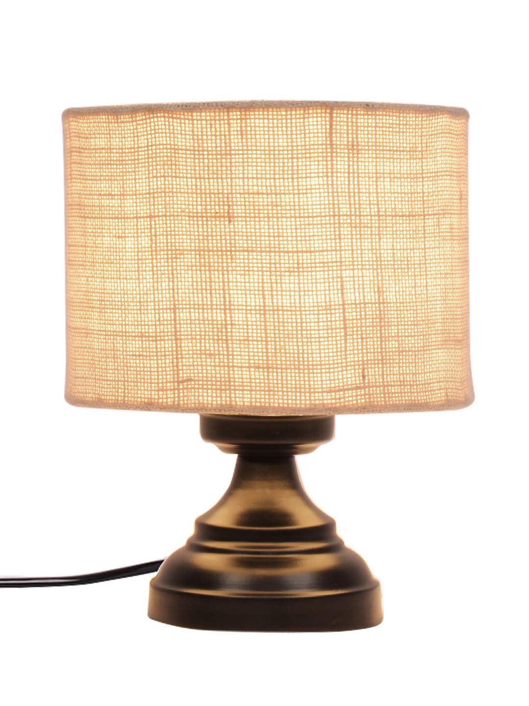 White Jute Shade lamp with Black Base