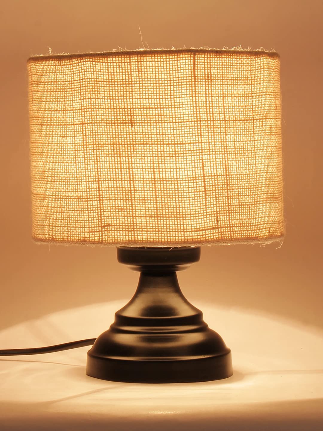 White Jute Shade lamp with Black Base