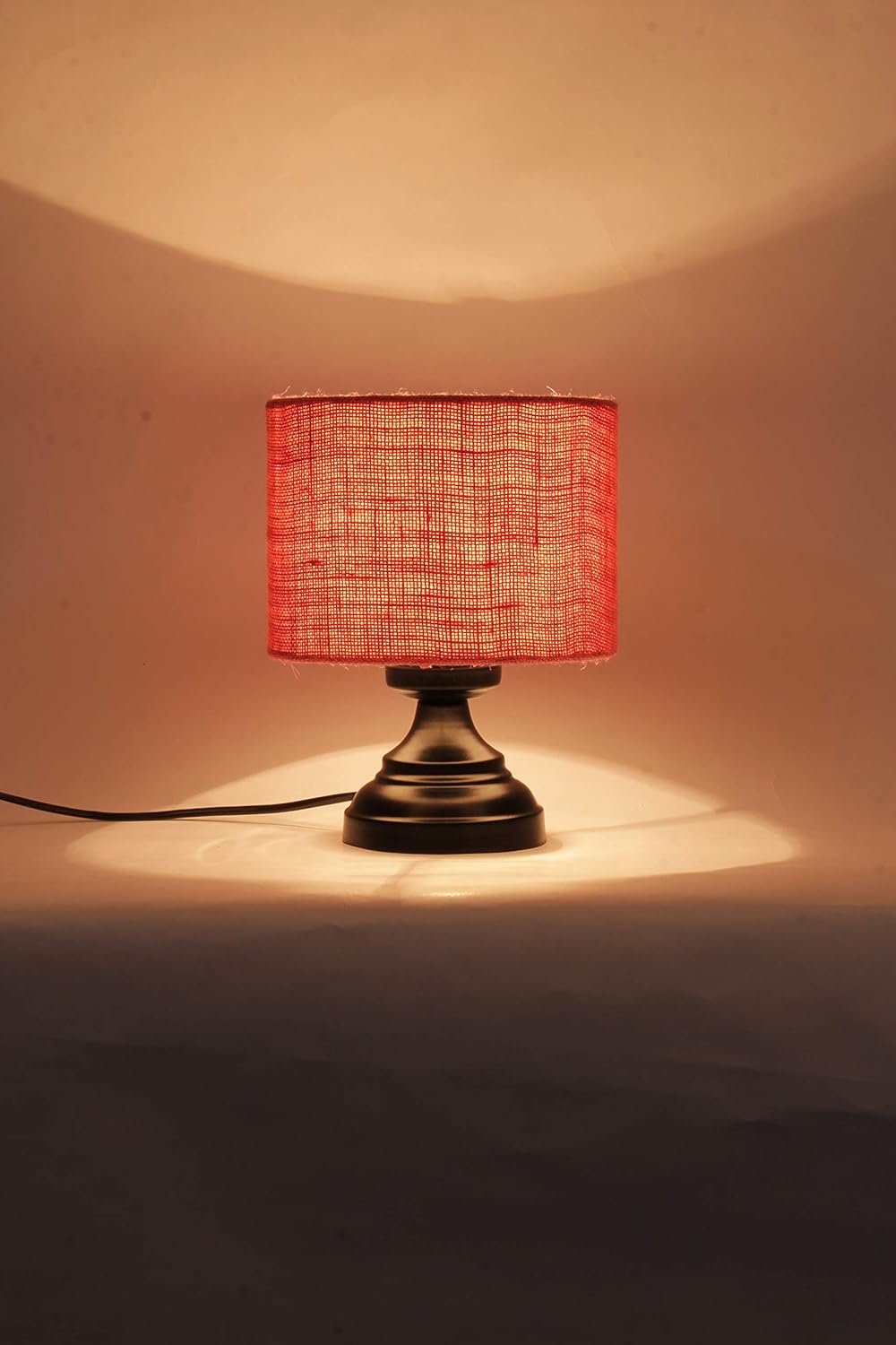 Pink Jute Shade lamp with Black Base