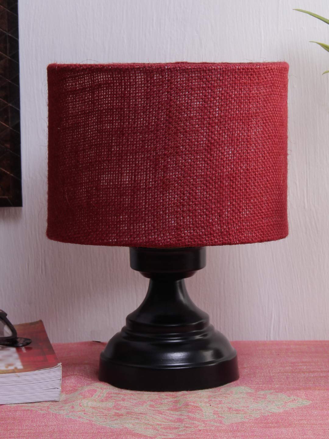 Maroon Jute Shade lamp with Black Base