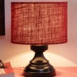 Maroon Jute Shade lamp with Black Base