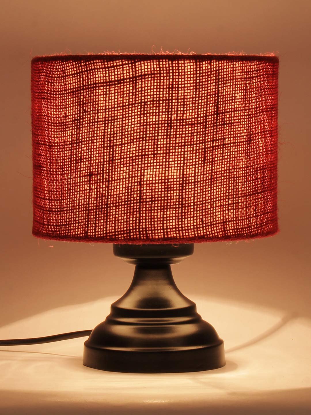 Maroon Jute Shade lamp with Black Base