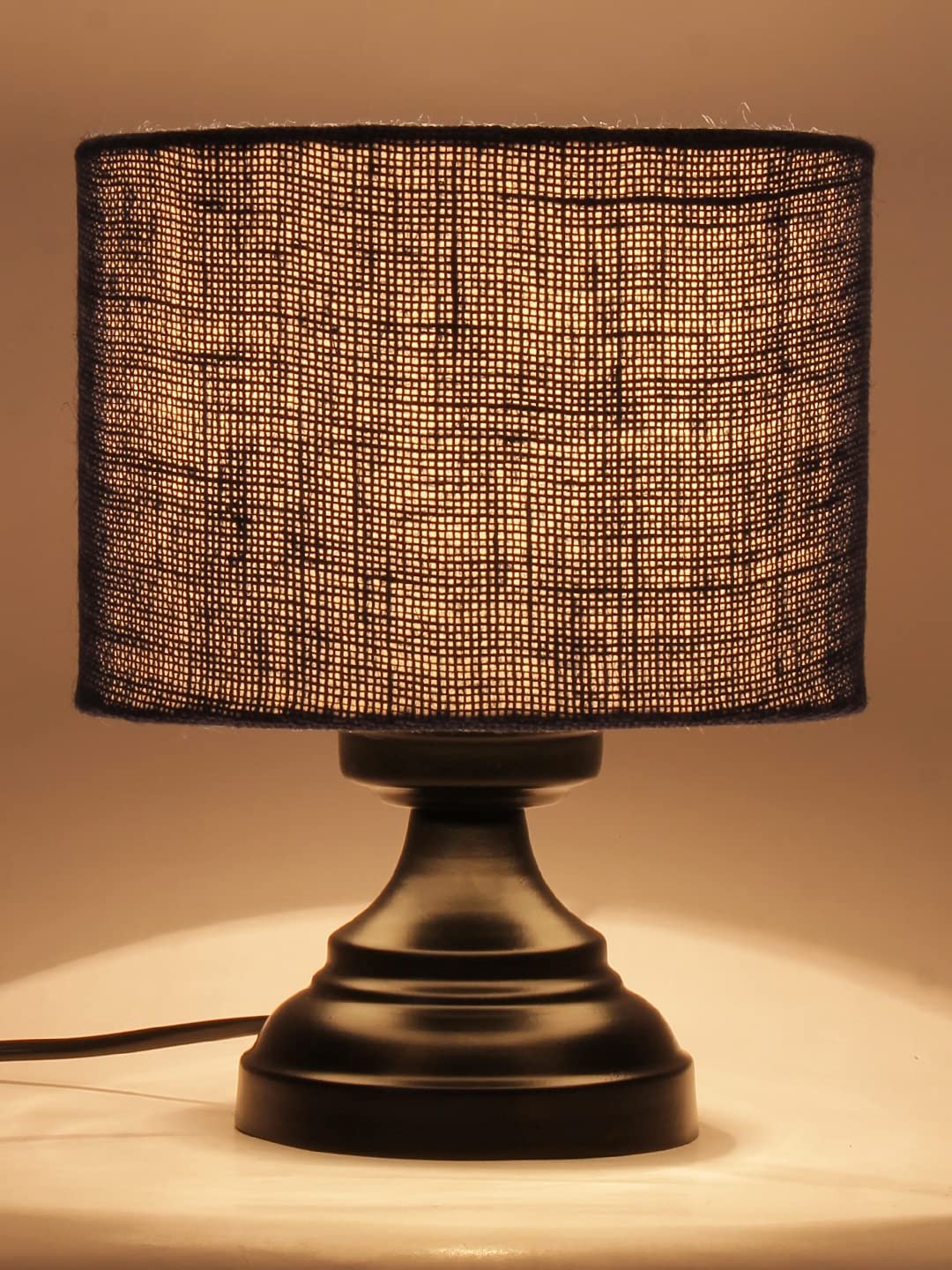 Blue Jute Shade lamp with Black Base