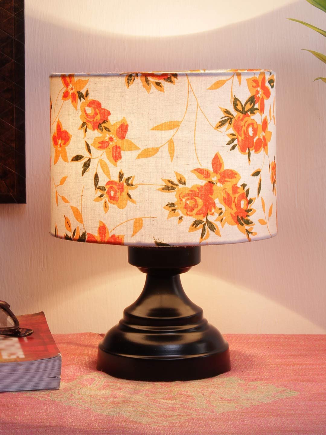 Multicolor Cotton Shade lamp with Black Base