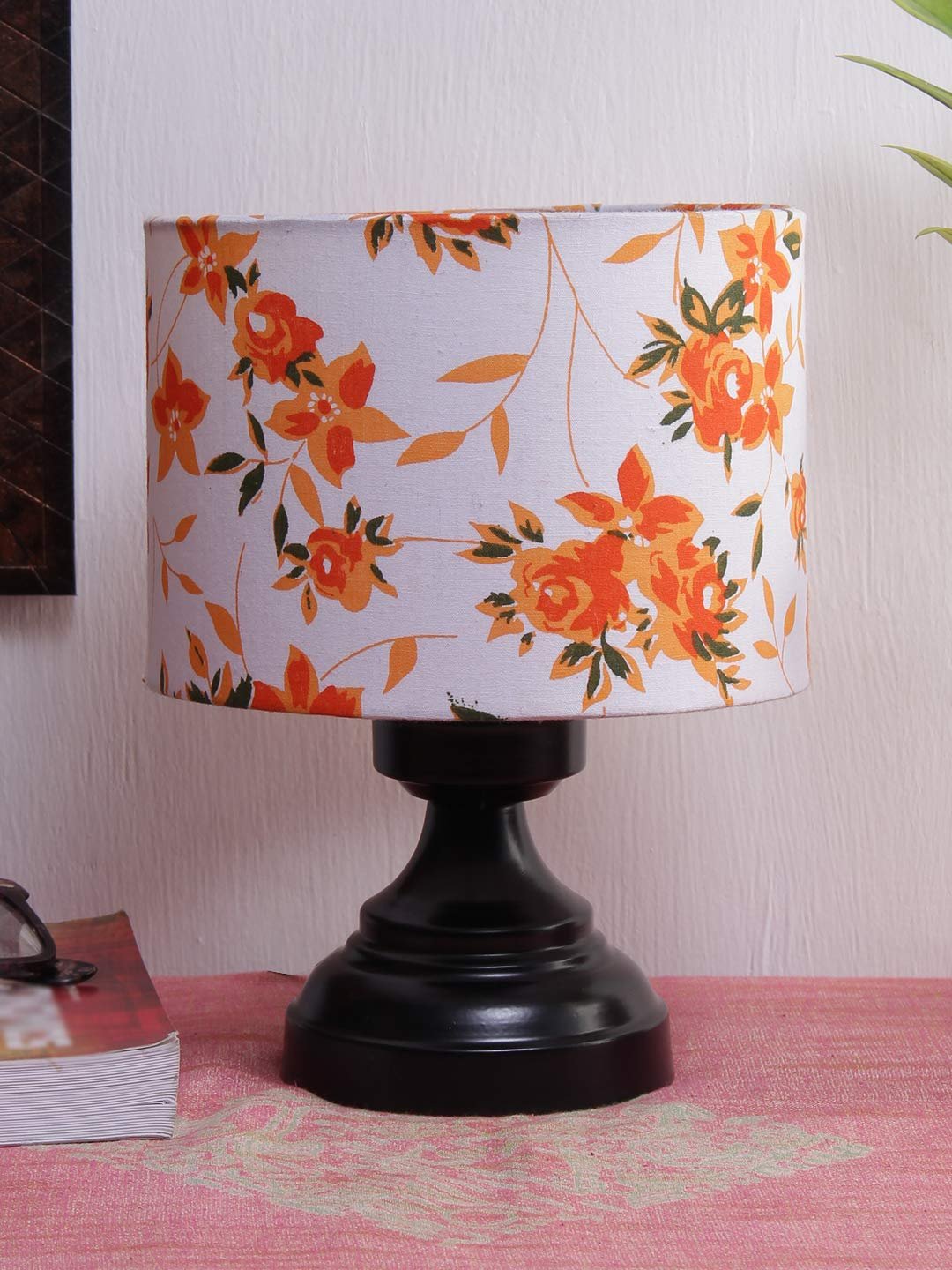 Multicolor Cotton Shade lamp with Black Base
