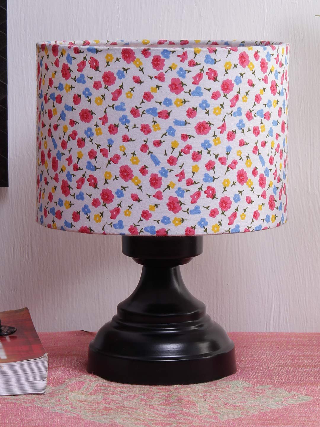 Multicolor Cotton Shade lamp with Black Base