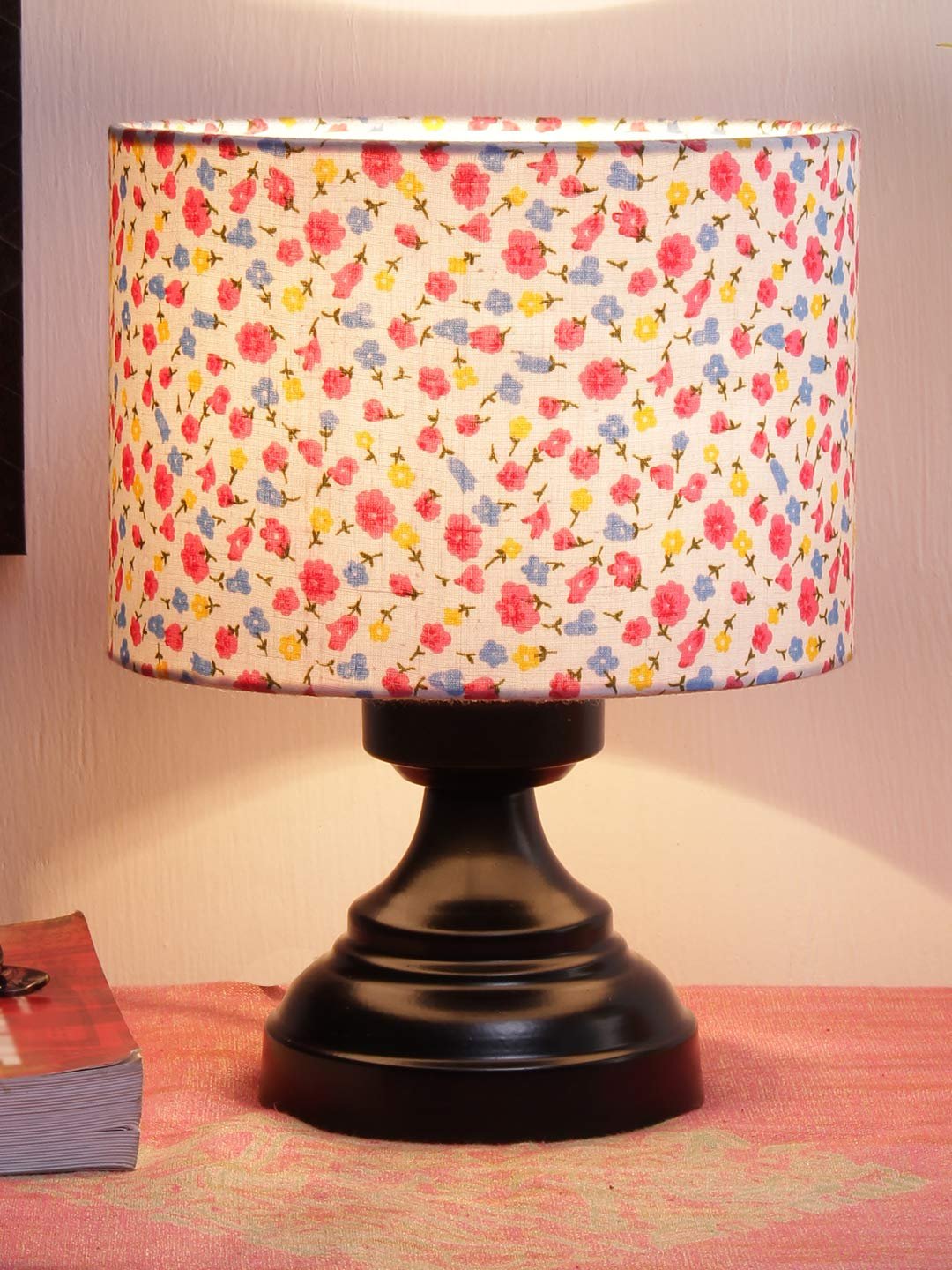 Multicolor Cotton Shade lamp with Black Base