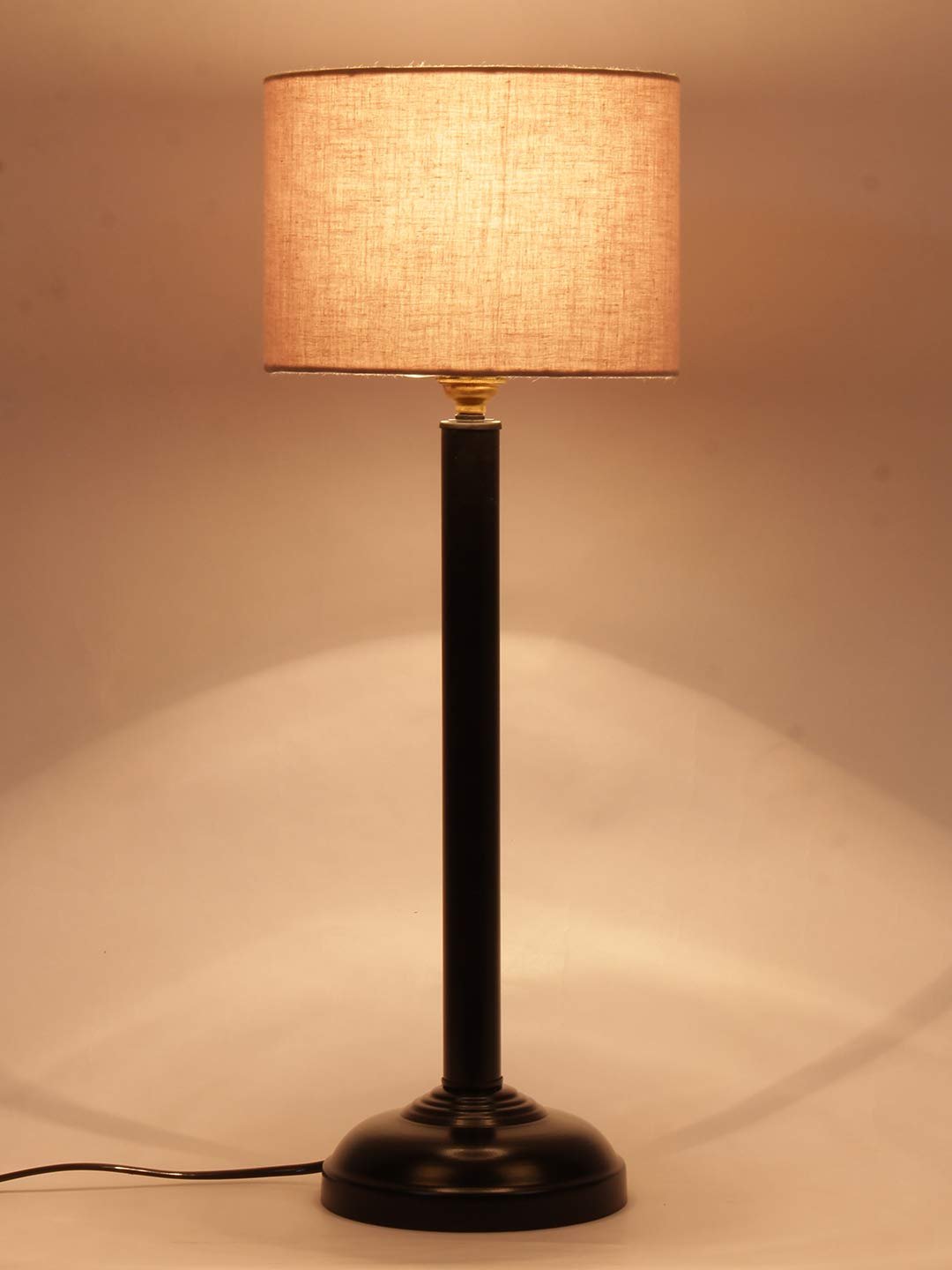 Grey Cotton Shade lamp with Black Base