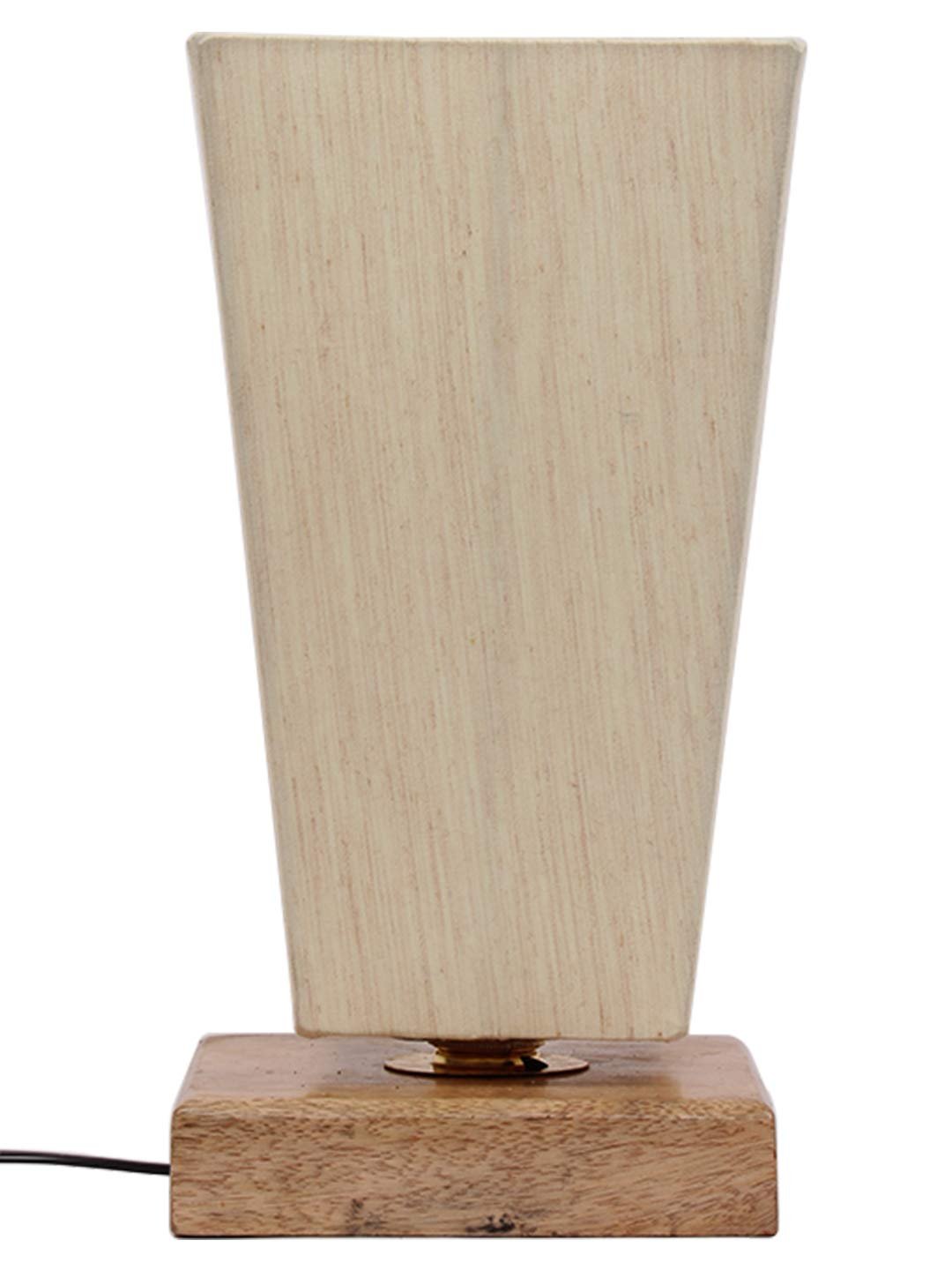 Off-White Pyramid Cotton Shade with Square Wood Base