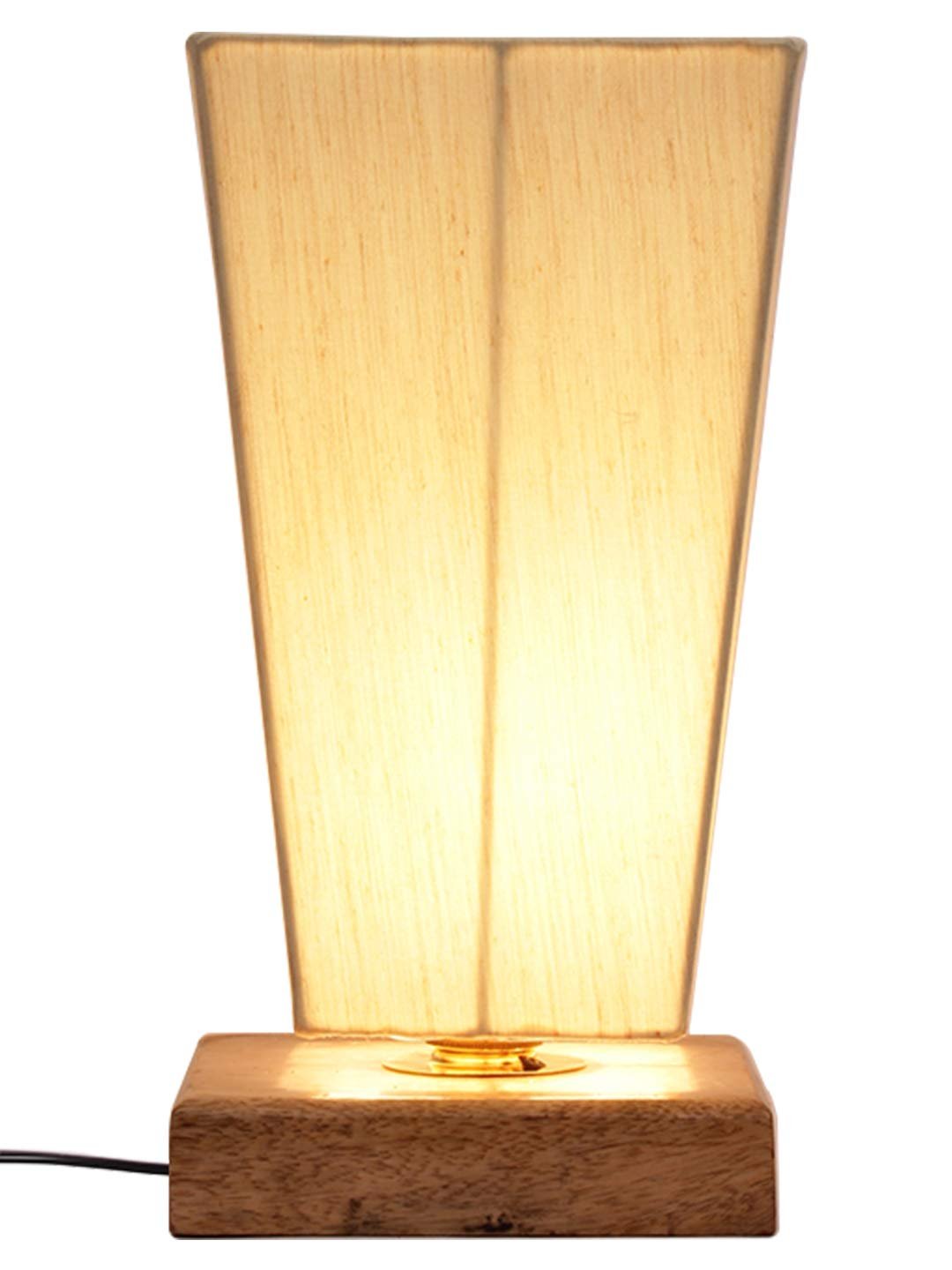 Off-White Pyramid Cotton Shade with Square Wood Base