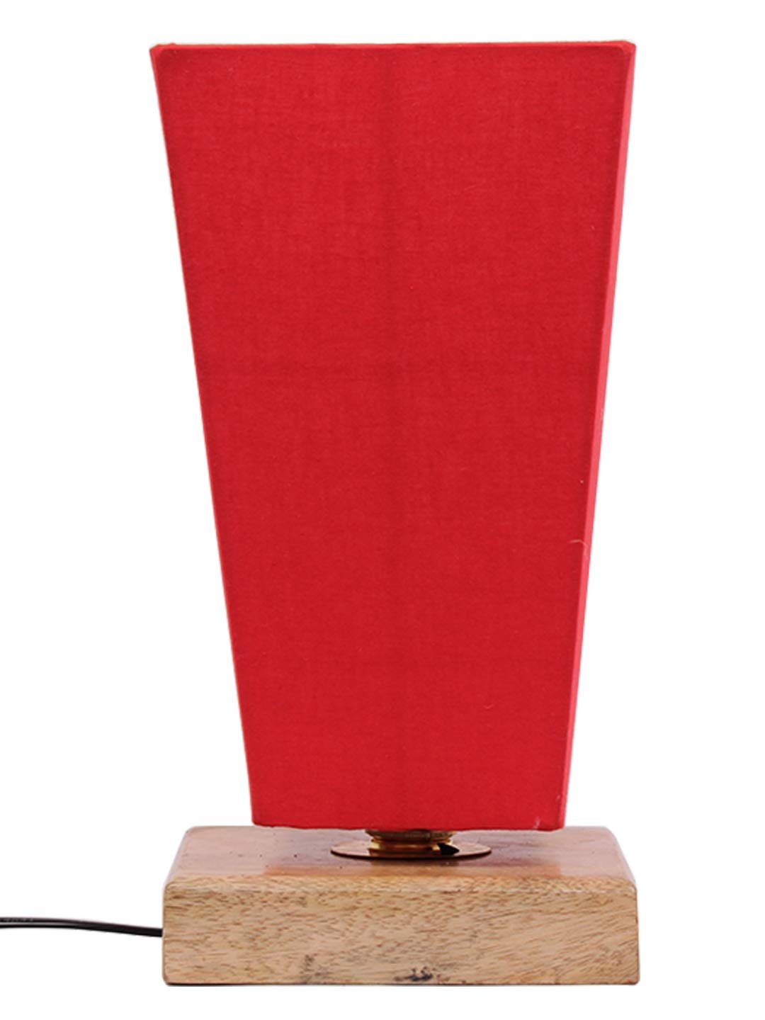 Red Pyramid Cotton Shade with Square Wood Base