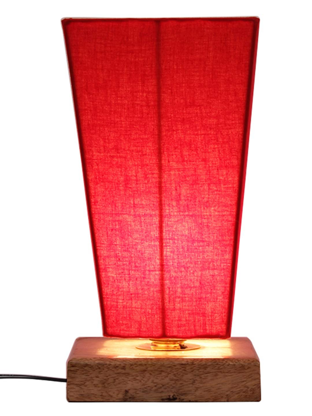 Red Pyramid Cotton Shade with Square Wood Base