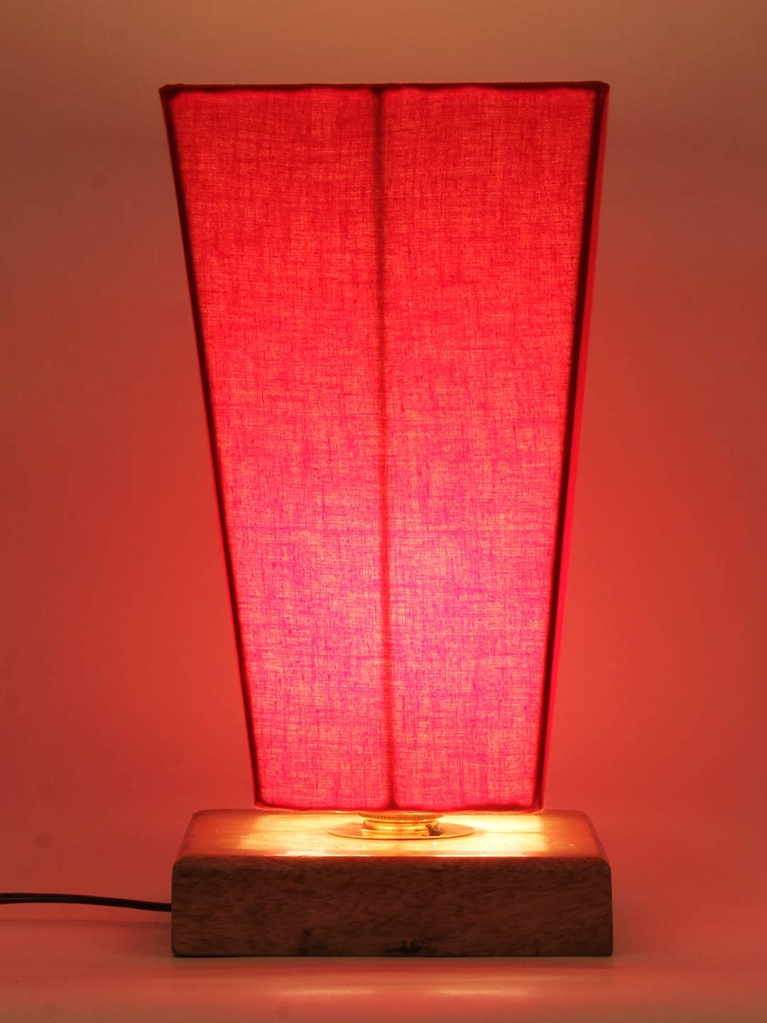 Red Pyramid Cotton Shade with Square Wood Base