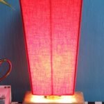 Red Pyramid Cotton Shade with Square Wood Base