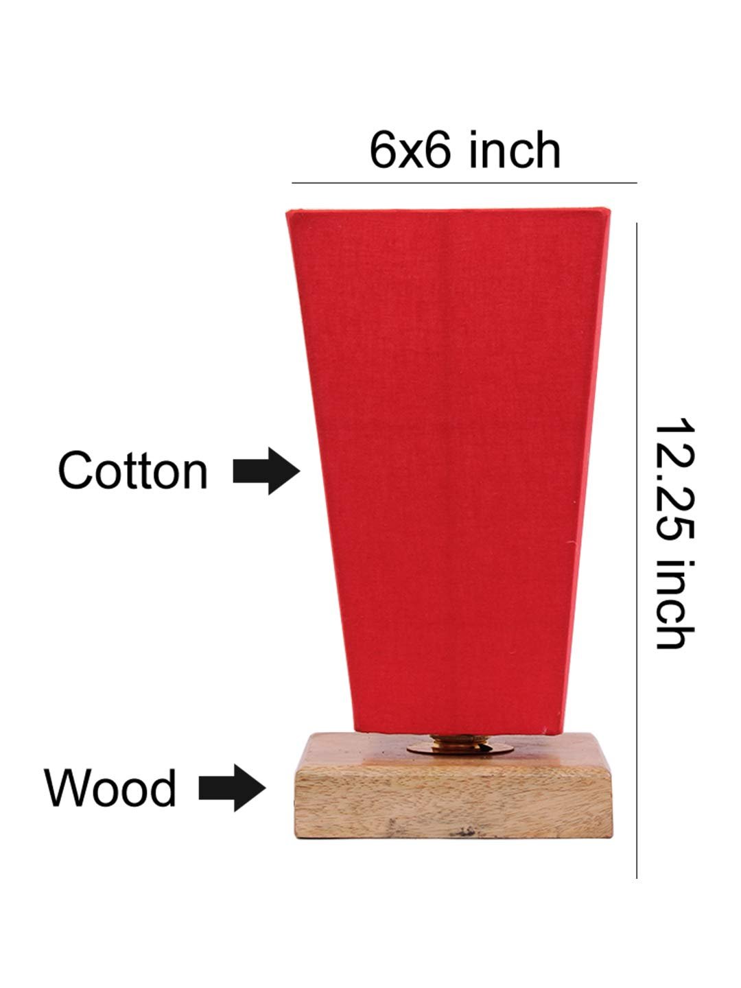 Red Pyramid Cotton Shade with Square Wood Base