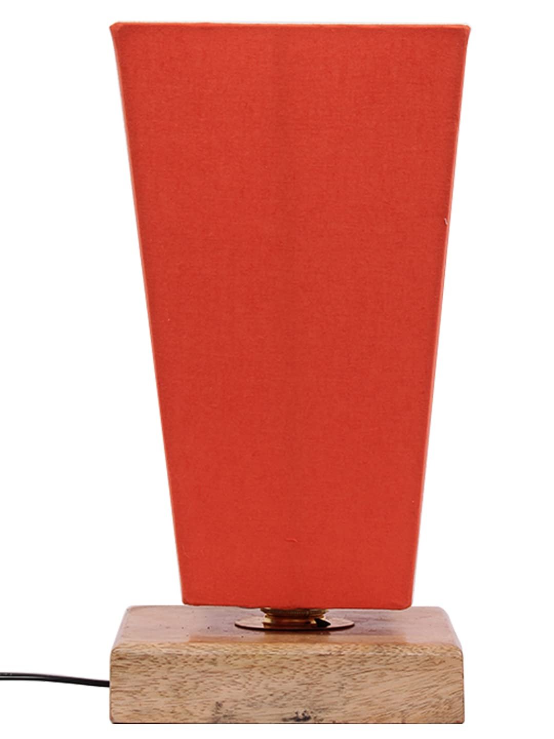 Orange Pyramid Cotton Shade with Square Wood Base