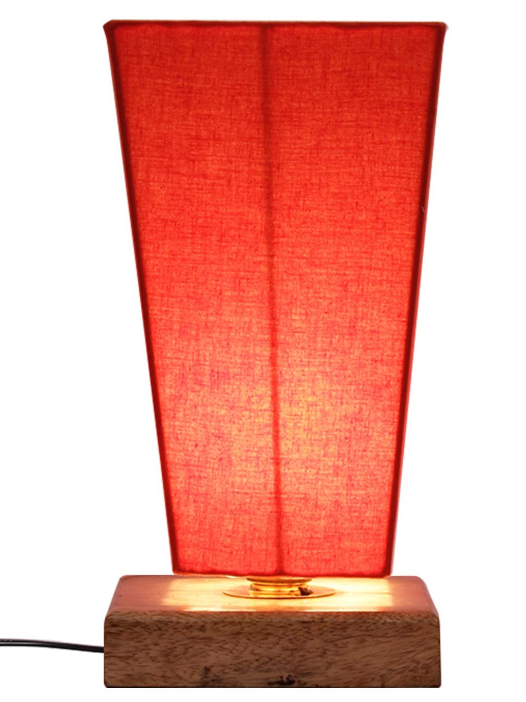 Orange Pyramid Cotton Shade with Square Wood Base