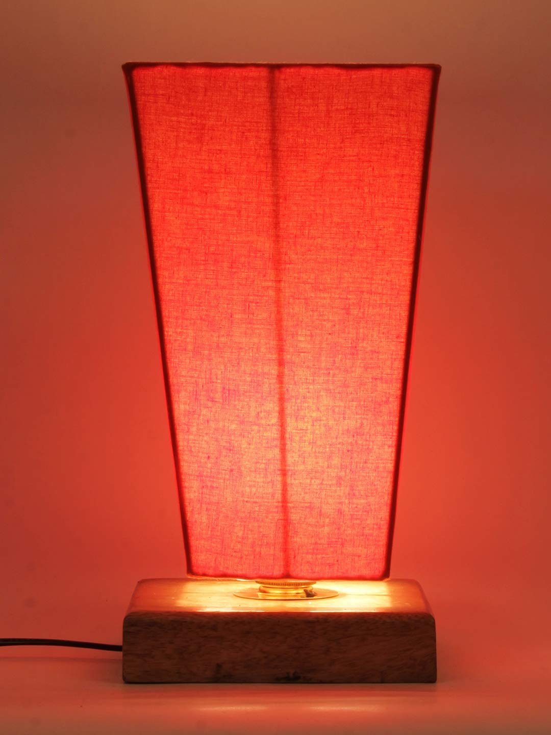 Orange Pyramid Cotton Shade with Square Wood Base
