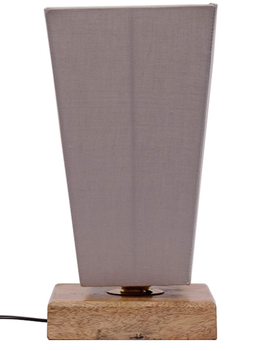 Grey Pyramid Cotton Shade with Square Wood Base