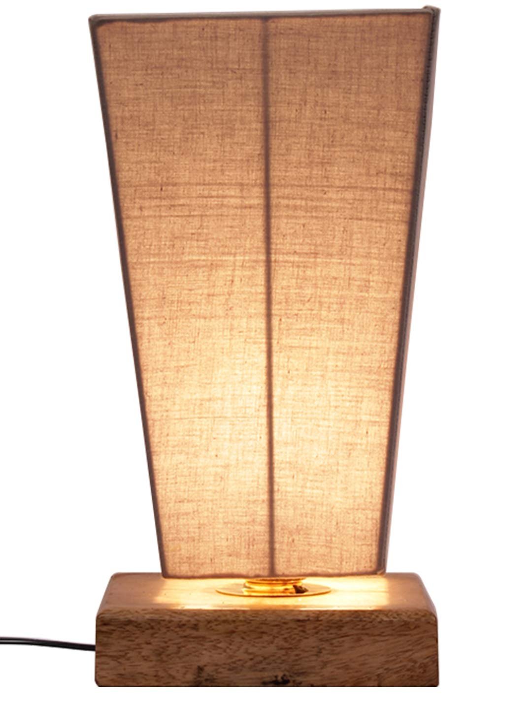 Grey Pyramid Cotton Shade with Square Wood Base