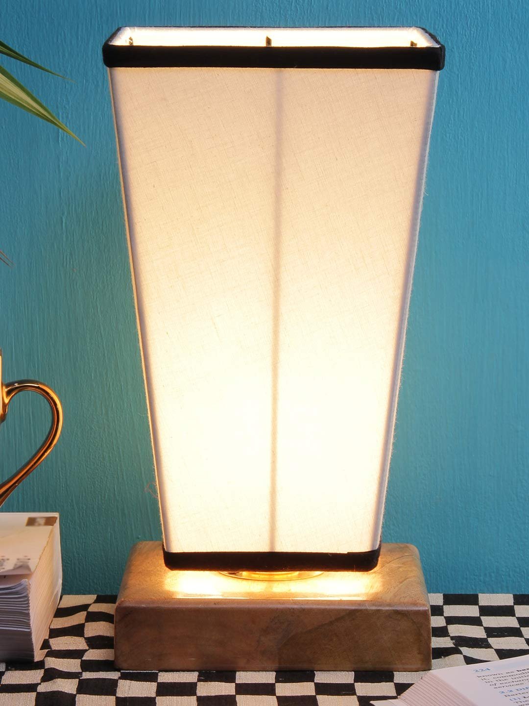 Multicolor Pyramid Cotton Shade with Square Wood Base