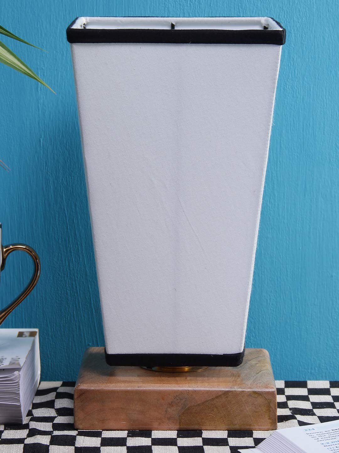 Multicolor Pyramid Cotton Shade with Square Wood Base
