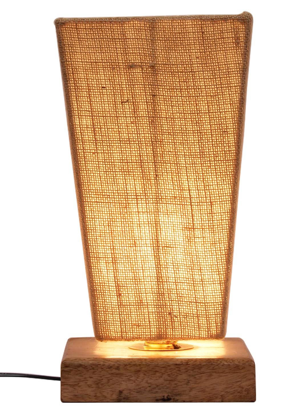 Beige Pyramid Jute Shade with Square Wood Base