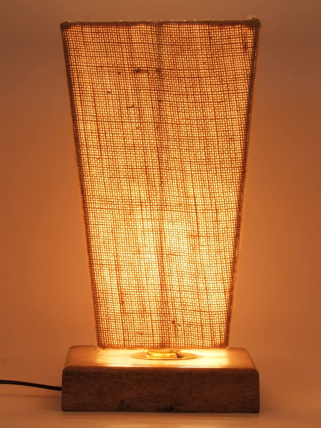 Beige Pyramid Jute Shade with Square Wood Base