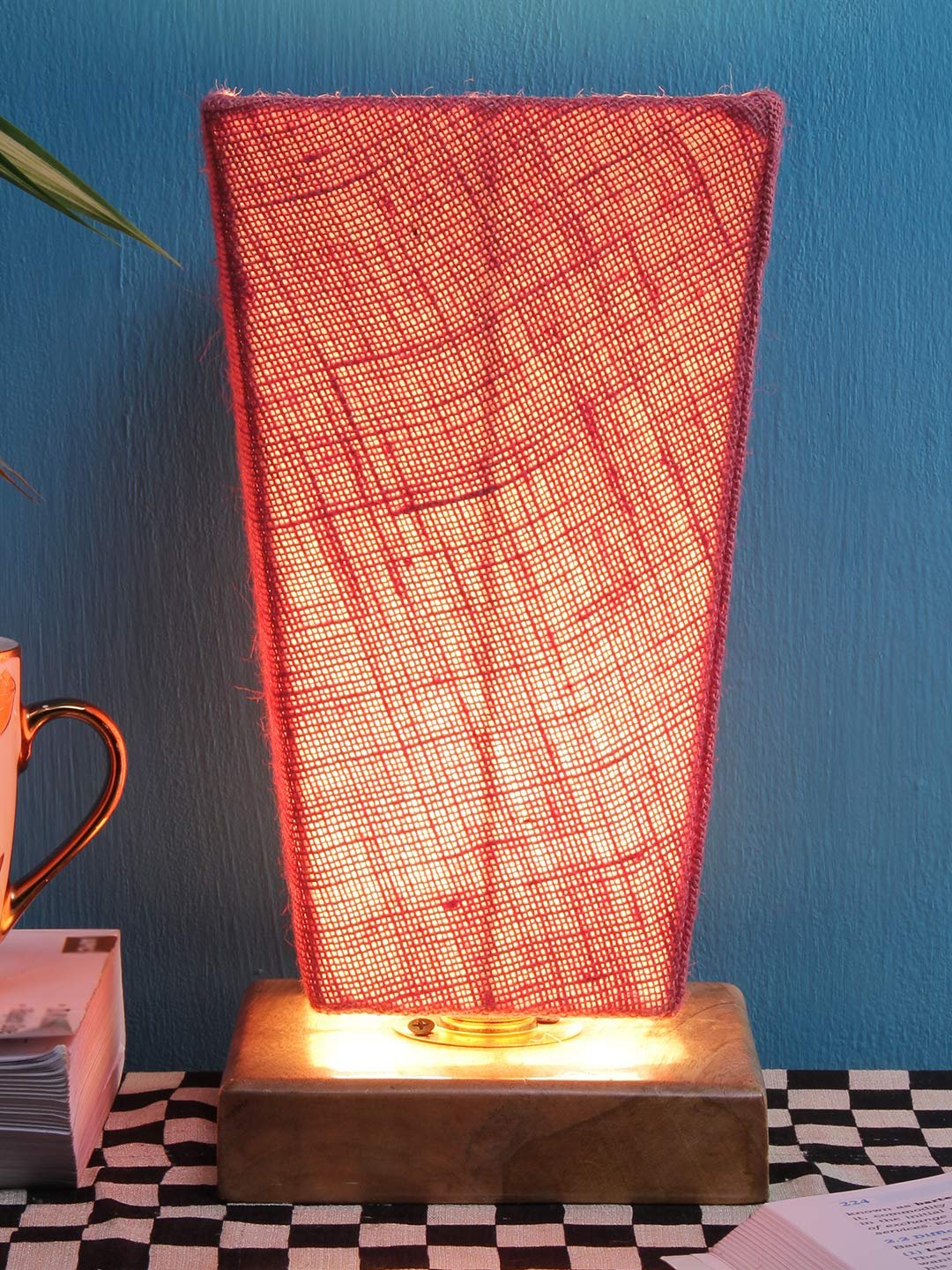 Pink Pyramid Jute Shade with Square Wood Base