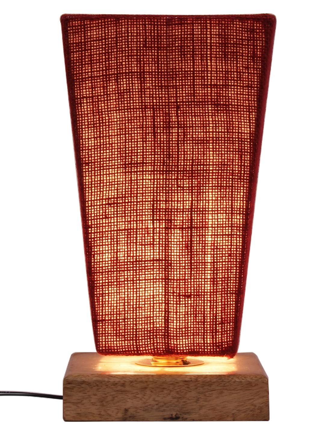 Maroon Pyramid Jute Shade with Square Wood Base