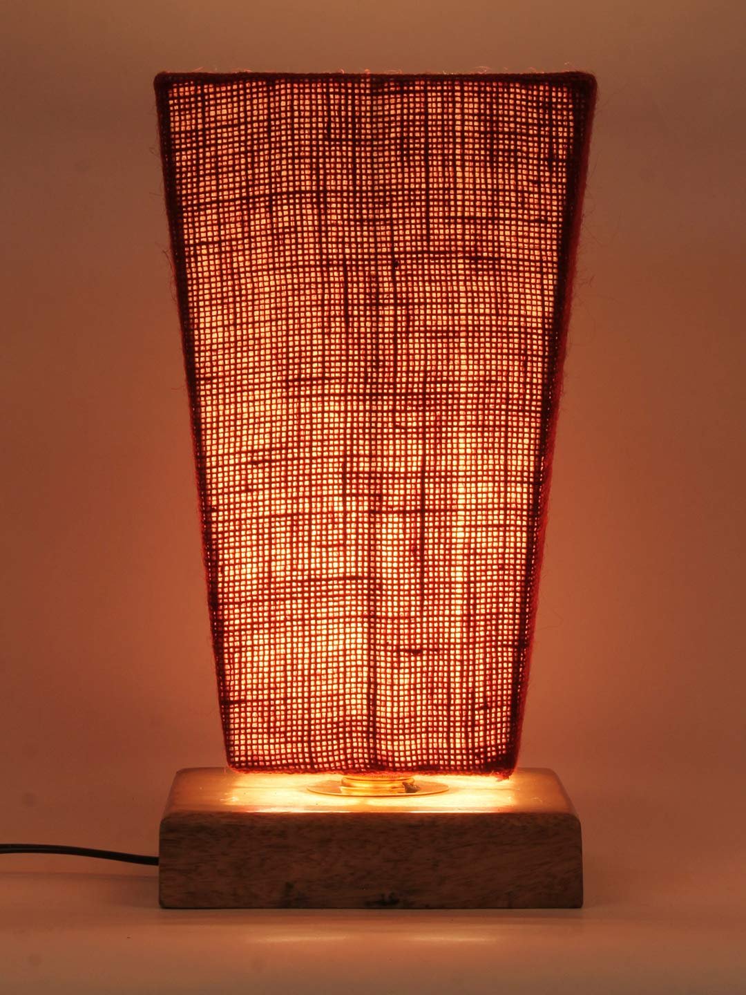 Maroon Pyramid Jute Shade with Square Wood Base