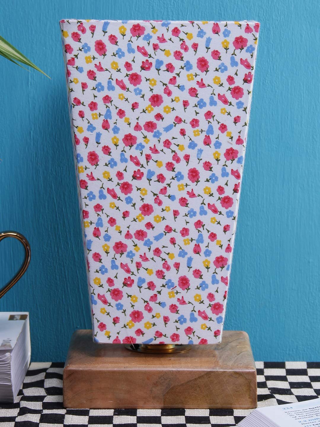 Multicolor Pyramid Cotton Shade with Square Wood Base