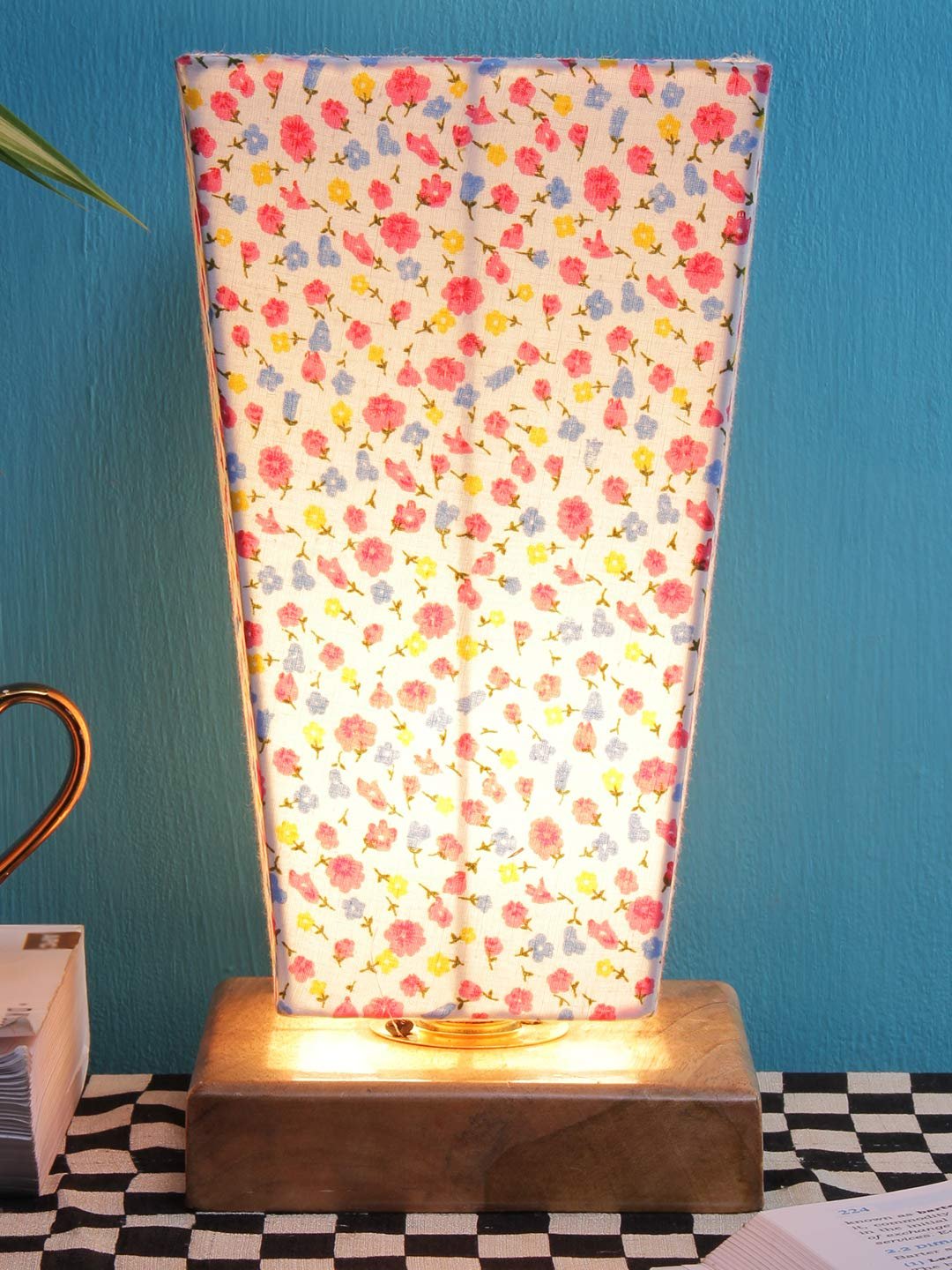 Multicolor Pyramid Cotton Shade with Square Wood Base