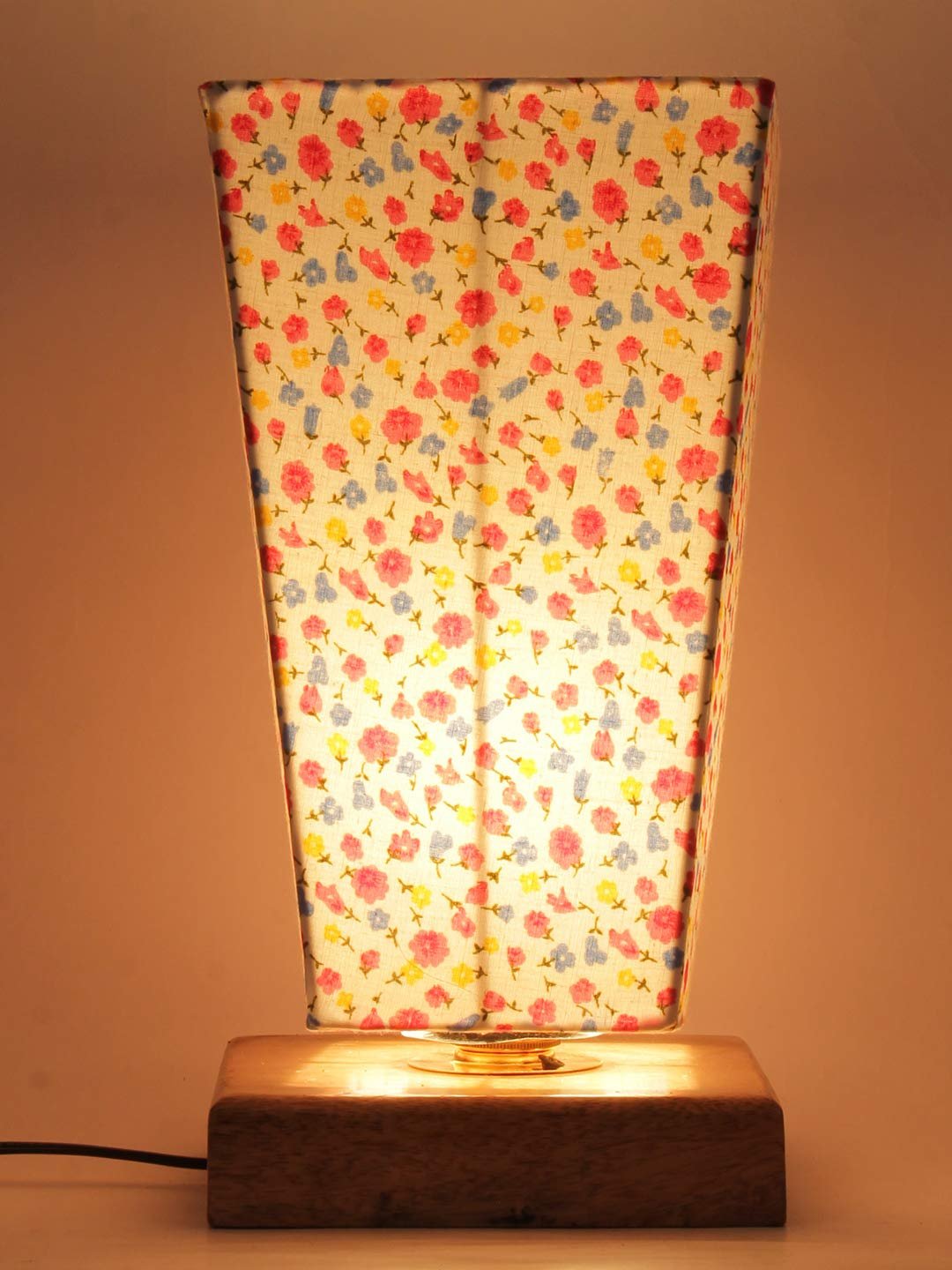 Multicolor Pyramid Cotton Shade with Square Wood Base