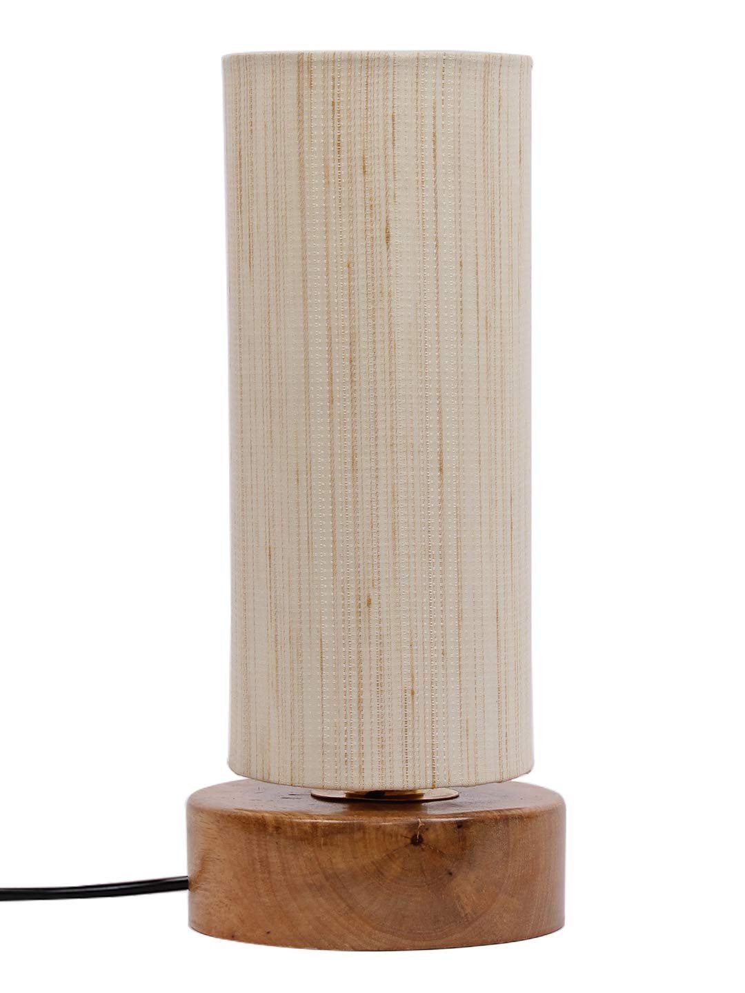 Off-White Cotton Shade with Round Wood Base
