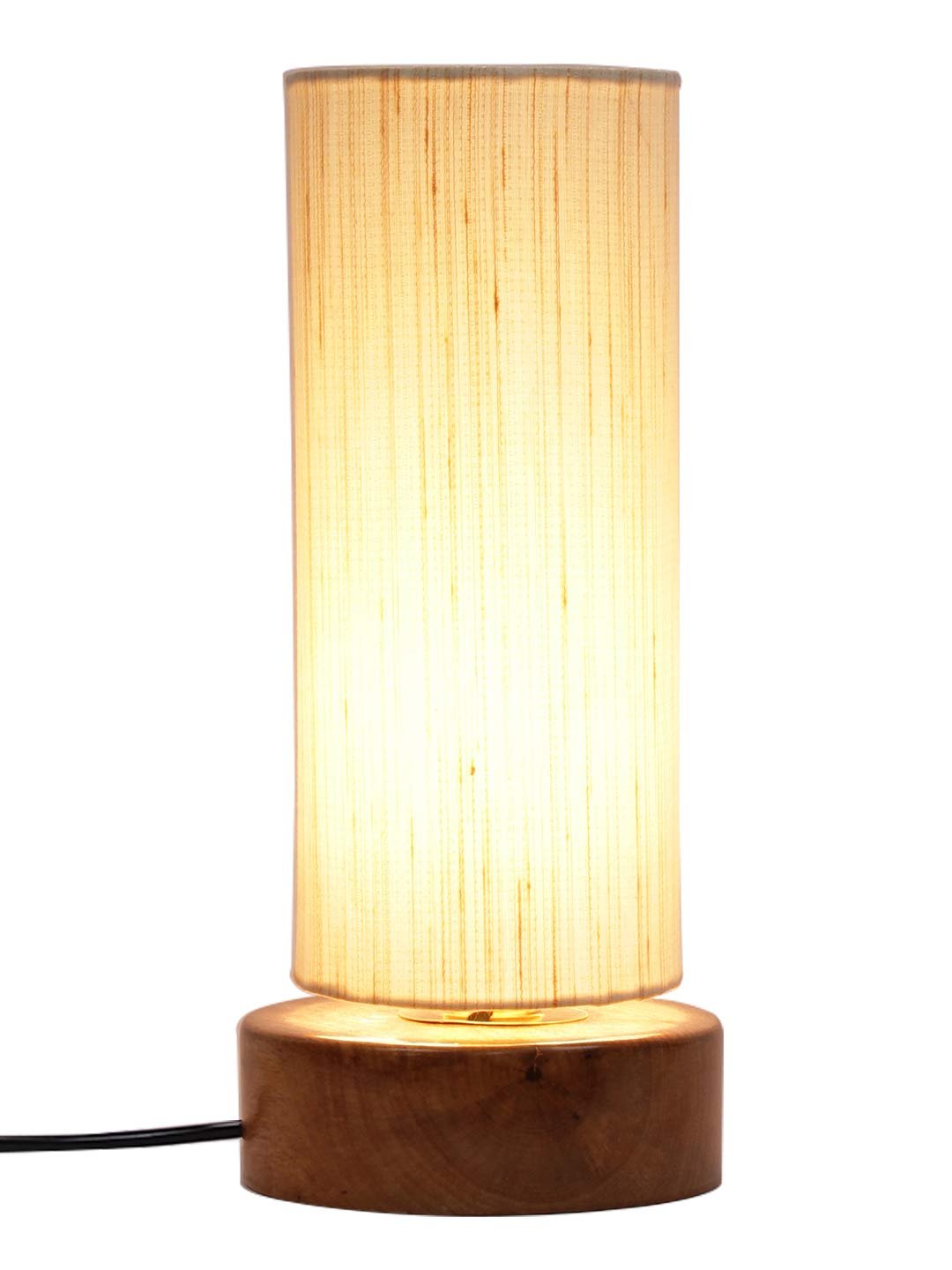 Off-White Cotton Shade with Round Wood Base